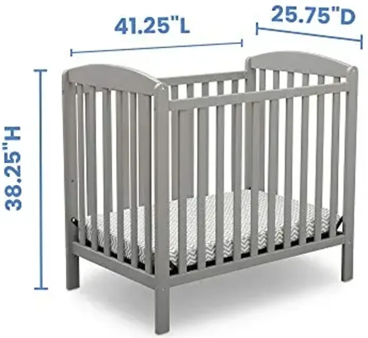 Delta Children Emery Mini Convertible Baby Crib with 2.75-inch Mattress, Grey
