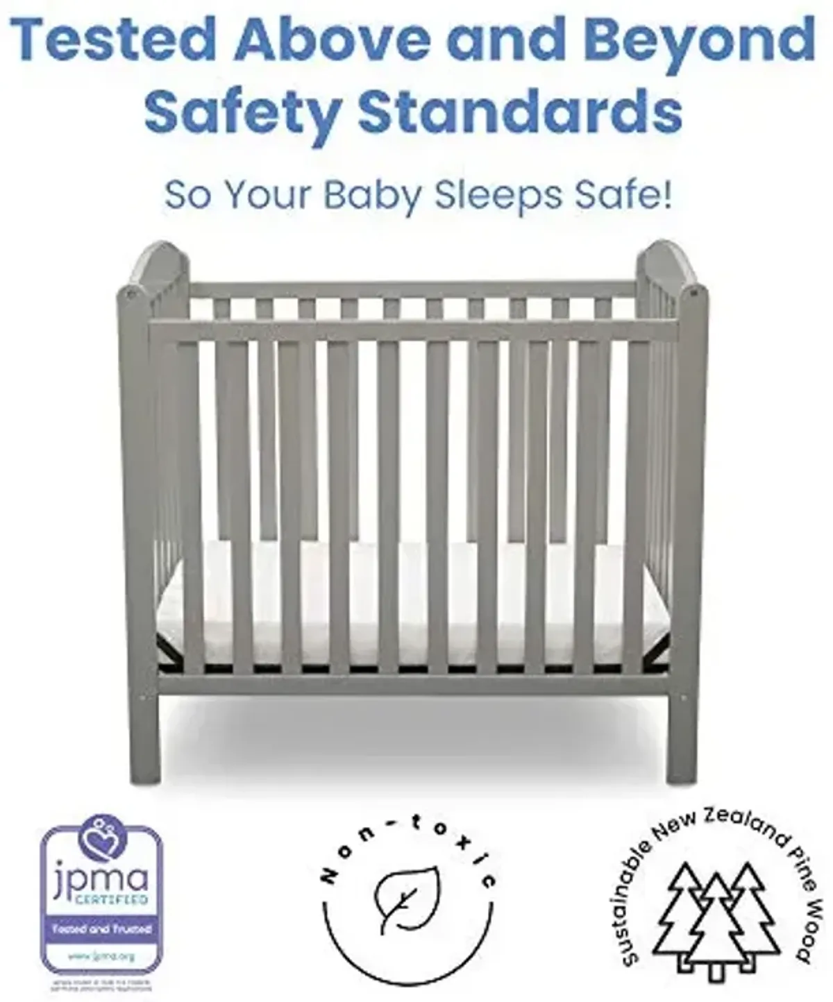 Delta Children Emery Mini Convertible Baby Crib with 2.75-inch Mattress, Grey