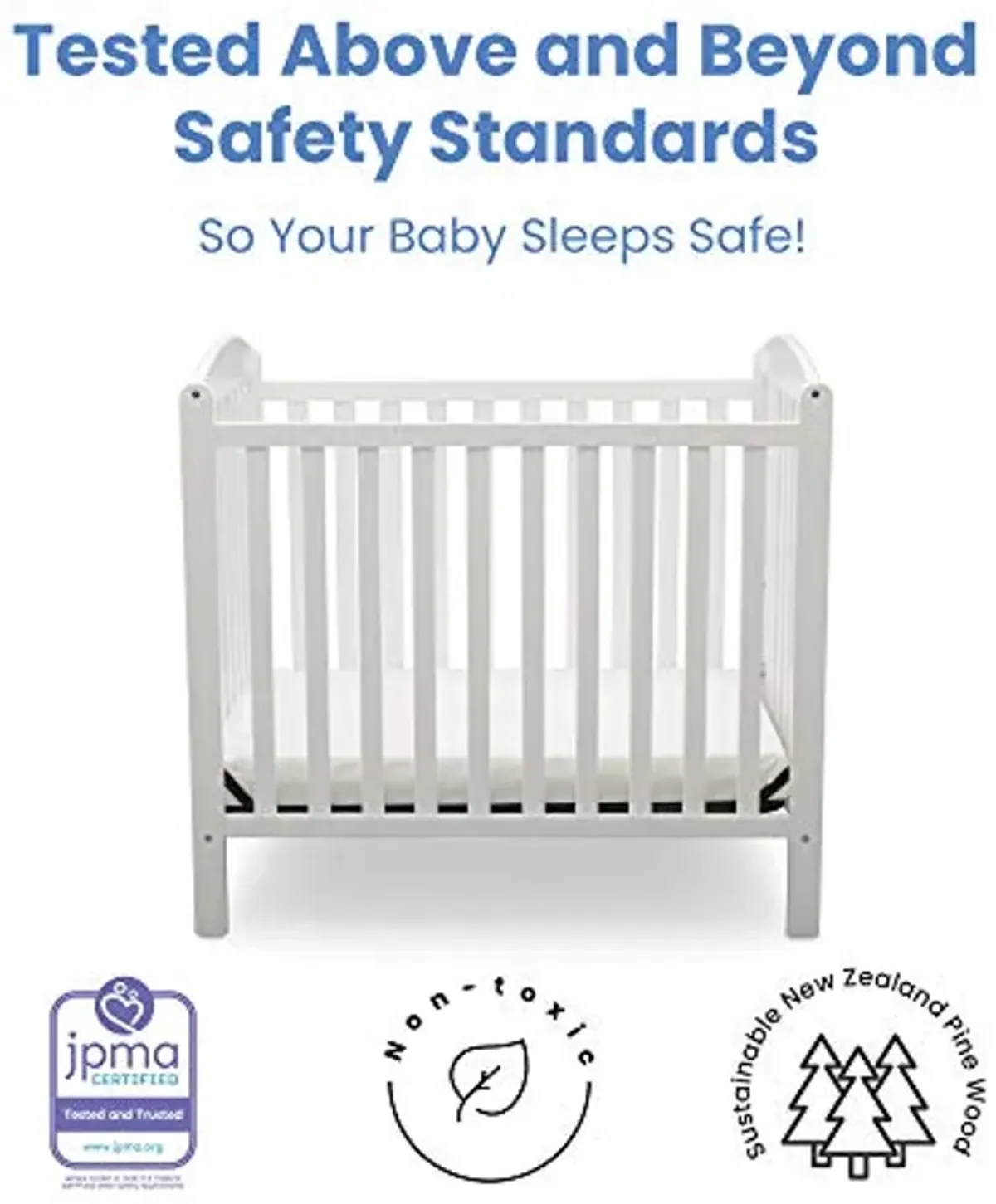 Delta Children Emery Mini Convertible Baby Crib with 2.75-inch Mattress, Bianca White