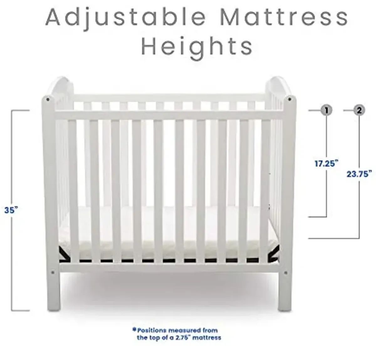 Delta Children Emery Mini Convertible Baby Crib with 2.75-inch Mattress, Bianca White