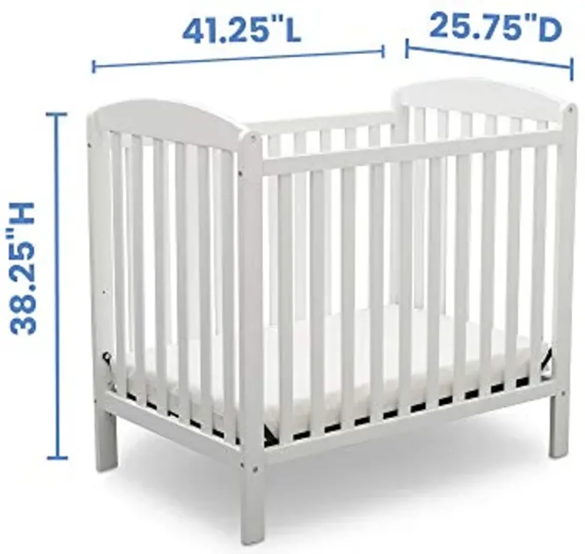 Delta Children Emery Mini Convertible Baby Crib with 2.75-inch Mattress, Bianca White