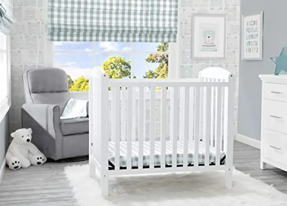 Delta Children Emery Mini Convertible Baby Crib with 2.75-inch Mattress, Bianca White