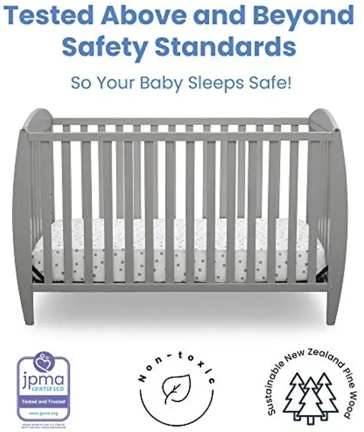 Delta Children Taylor 4-in-1 Convertible Baby Crib, Easy to Assemble, Sustainable New Zealand Wood, Grey
