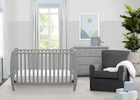 Delta Children Twinkle 4-in-1 Convertible Baby Crib, Easy to Assemble, Sustainable New Zealand Wood, Grey