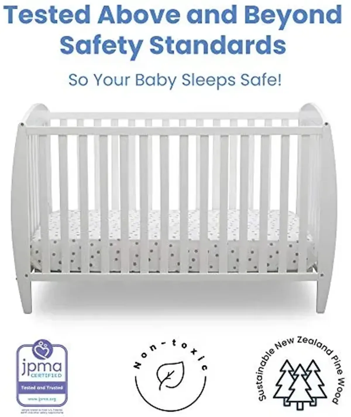 Delta Children Taylor 4-in-1 Convertible Baby Crib, Easy to Assemble, Sustainable New Zealand Wood, JPMA Certified, White