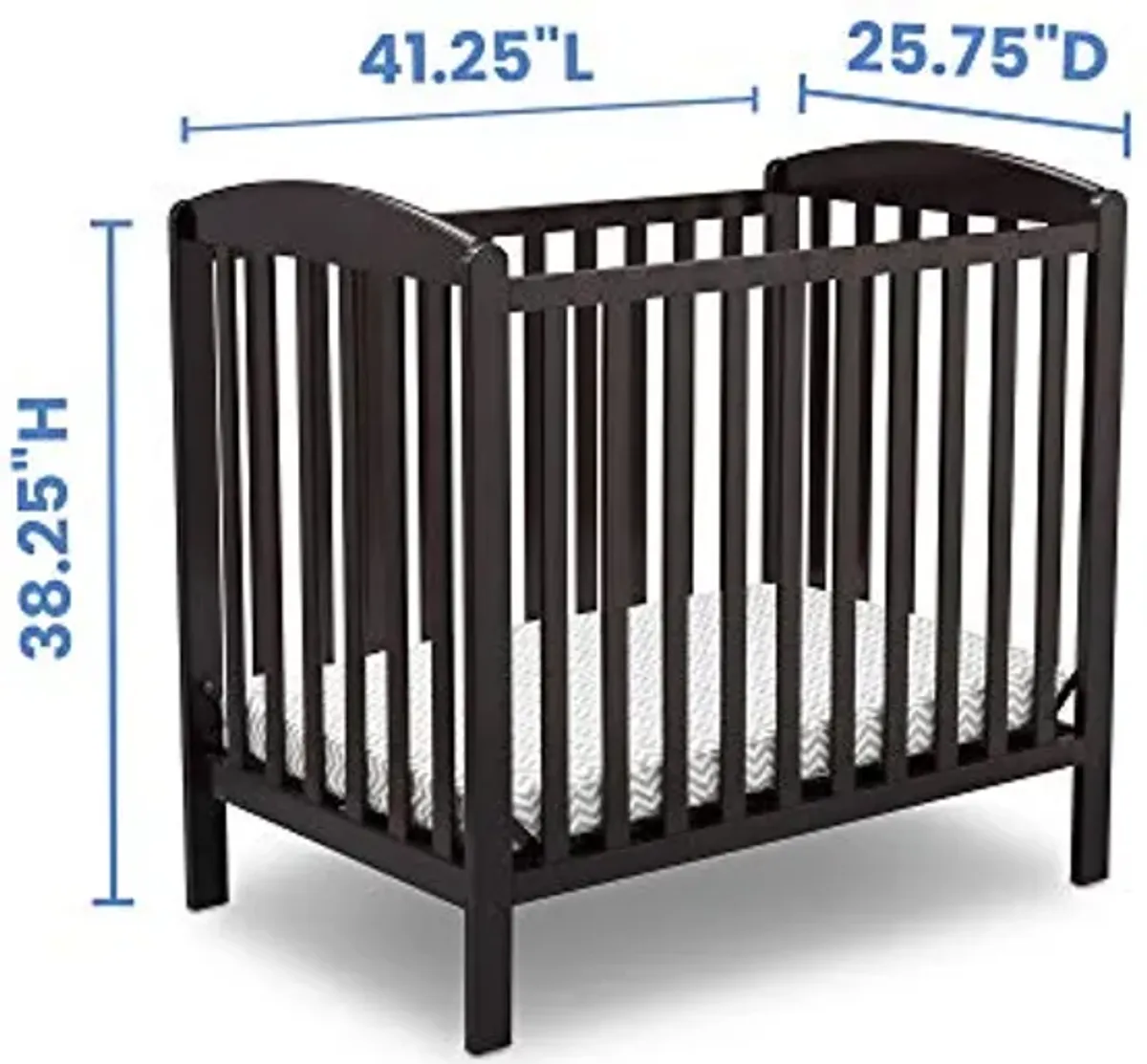 Delta Children Emery Mini Convertible Baby Crib with 2.75-inch Mattress, Dark Chocolate