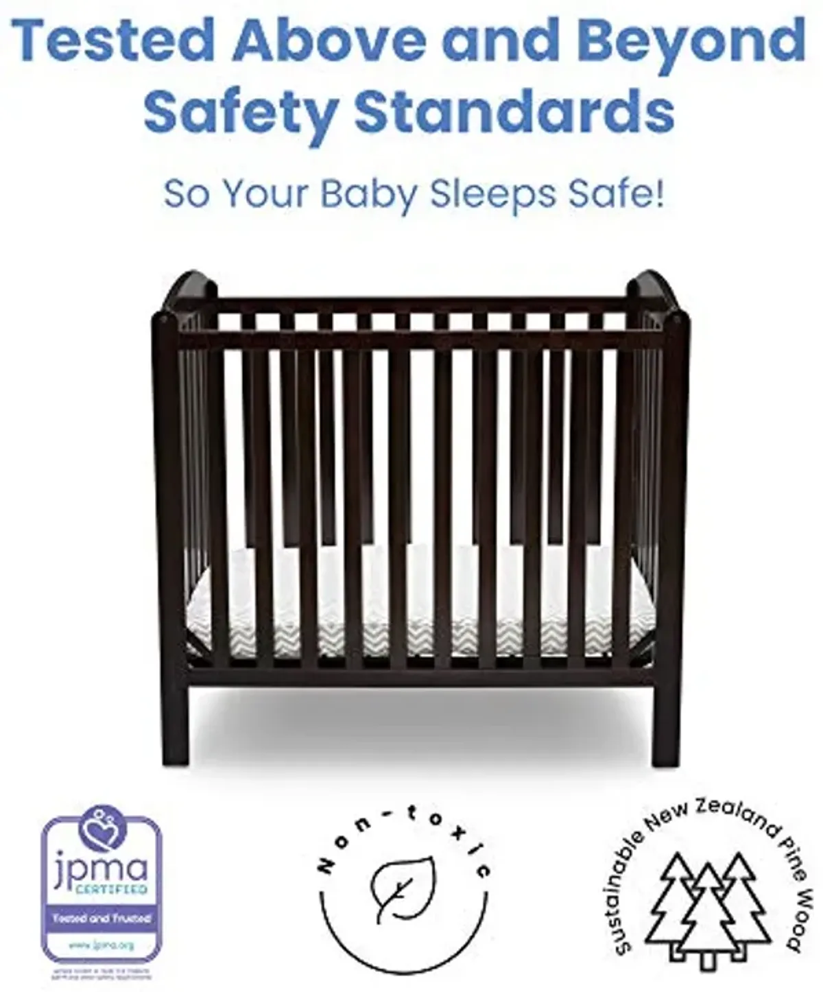 Delta Children Emery Mini Convertible Baby Crib with 2.75-inch Mattress, Dark Chocolate