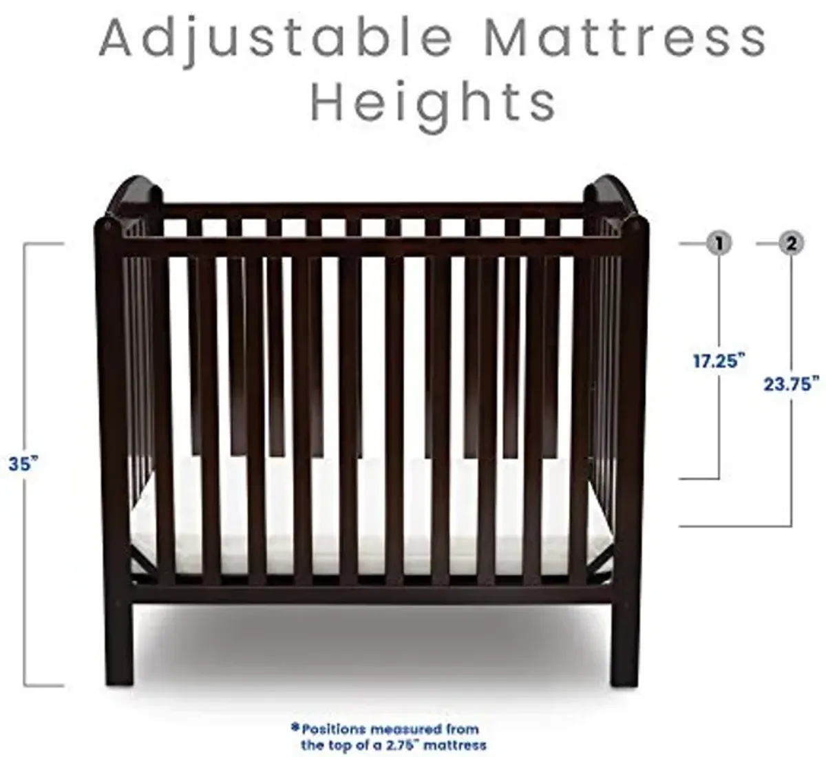 Delta Children Emery Mini Convertible Baby Crib with 2.75-inch Mattress, Dark Chocolate