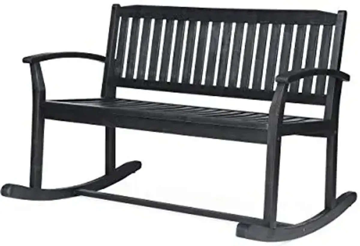 Great Deal Furniture Dexter Patio Rocking Loveseat | Acacia Wood | Dark Gray Finish