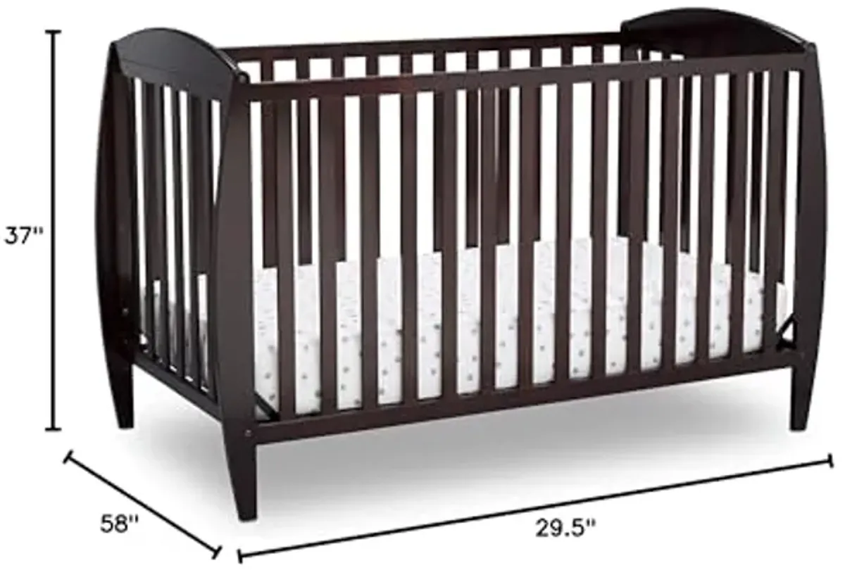 Delta Children Taylor 4-in-1 Convertible Baby Crib, Easy to Assemble, Sustainable New Zealand Wood, JPMA Certified, Dark Chocolate