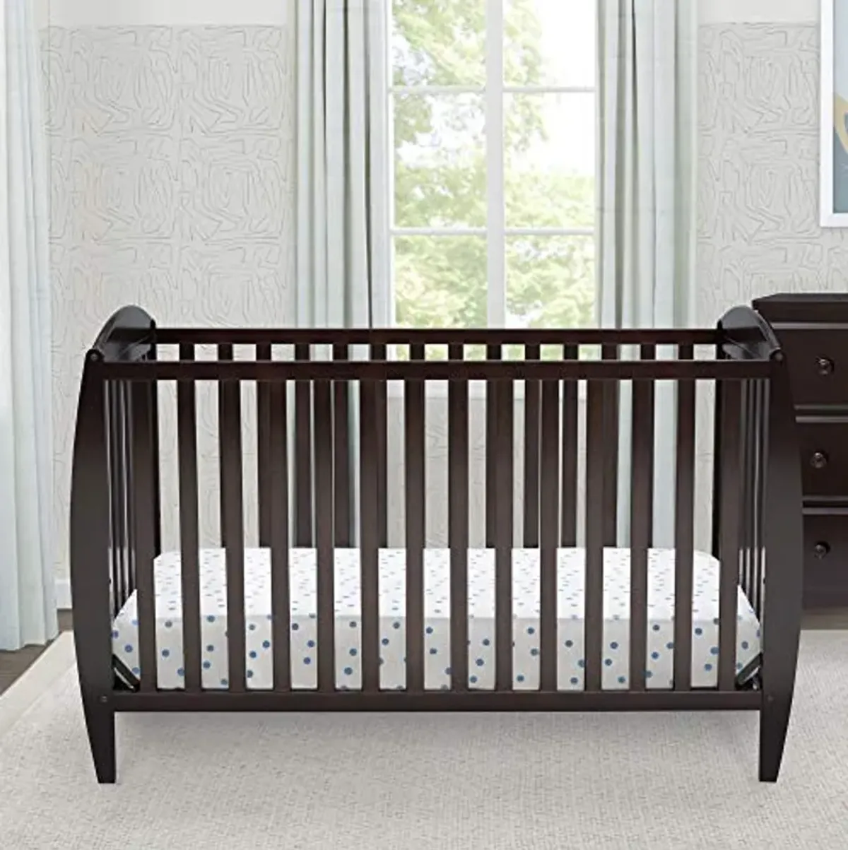 Delta Children Taylor 4-in-1 Convertible Baby Crib, Easy to Assemble, Sustainable New Zealand Wood, JPMA Certified, Dark Chocolate