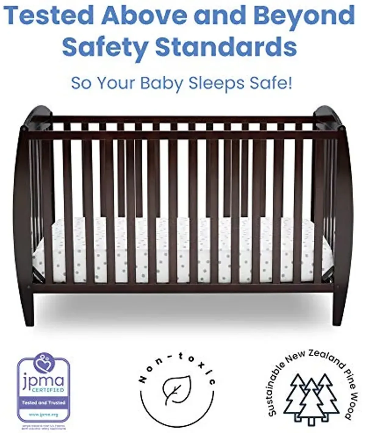 Delta Children Taylor 4-in-1 Convertible Baby Crib, Easy to Assemble, Sustainable New Zealand Wood, JPMA Certified, Dark Chocolate