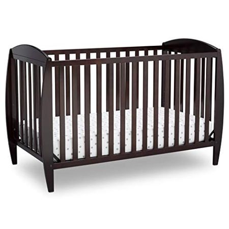 Delta Children Twinkle 4-in-1 Convertible Baby Crib, Easy to Assemble, Sustainable New Zealand Wood, JPMA Certified, Dark Chocolate