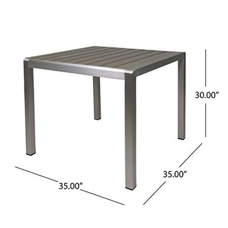 Christopher Knight Home Louie Coral Outdoor Dining Anodized Aluminum-Faux Wood Table Top-Square Gray-35, Silver + Gray