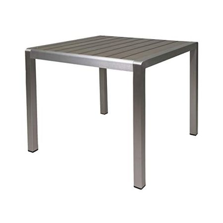Christopher Knight Home Louie Coral Outdoor Dining Anodized Aluminum-Faux Wood Table Top-Square Gray-35, Silver + Gray