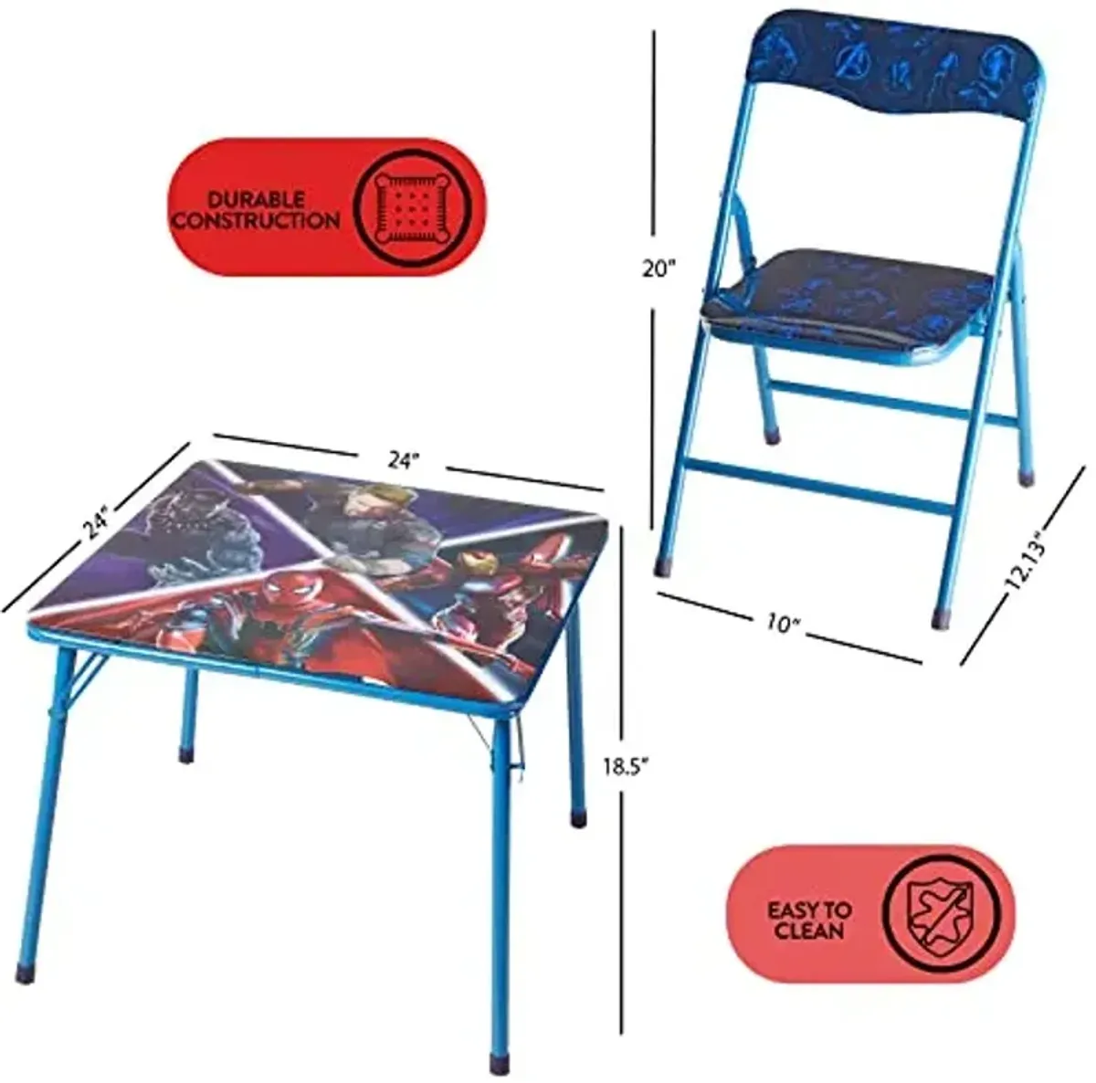 Marvel Avengers Infinity War 3 Piece Children's Activity Square Table and Chair Set, Ages 3+