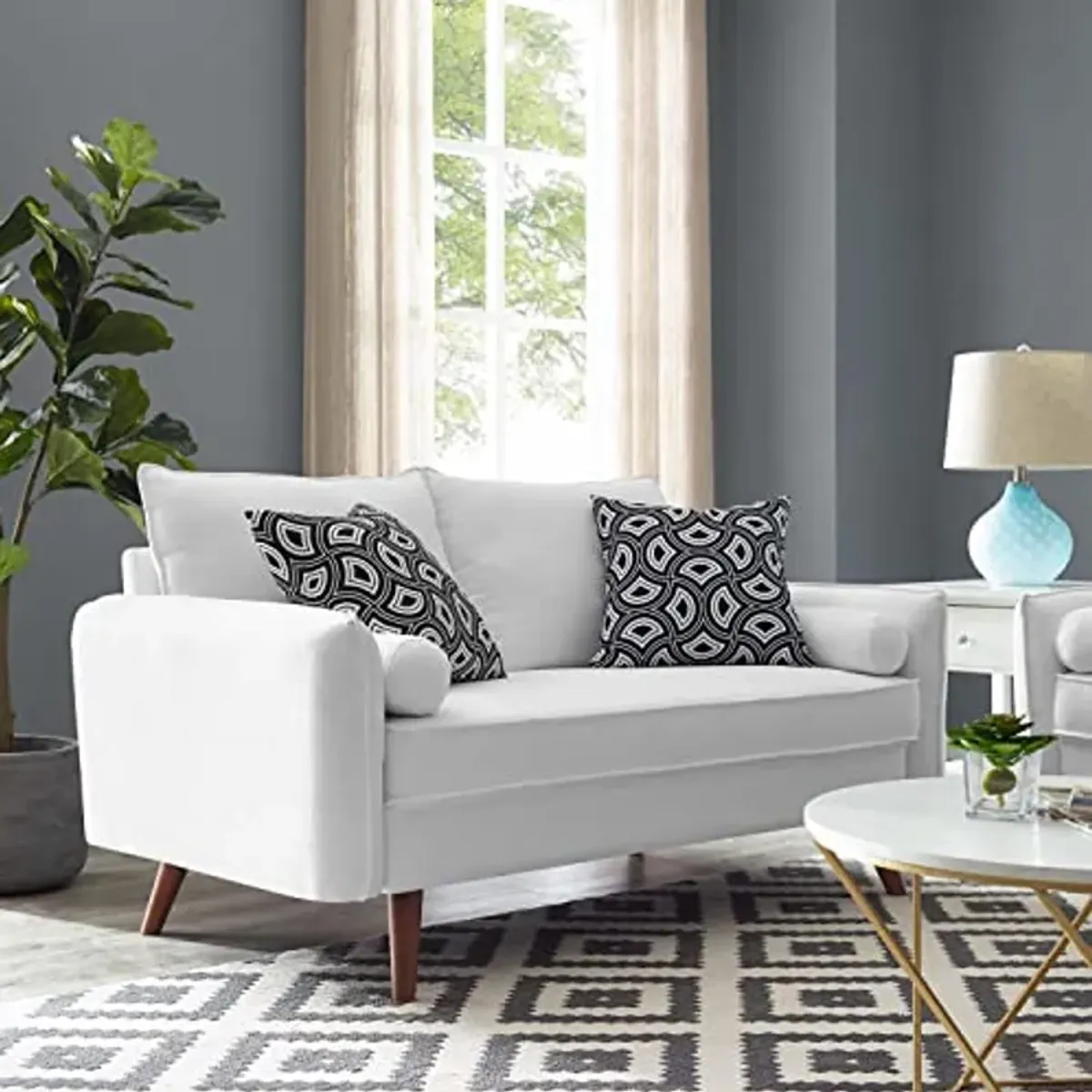 Modway Revive Contemporary Modern Fabric Upholstered Loveseat In White