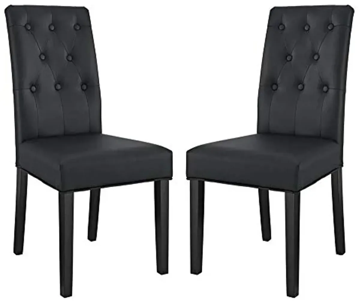 Modway Confer Modern Tufted Faux Leather Upholstered Parsons Two Dining Chairs in Black