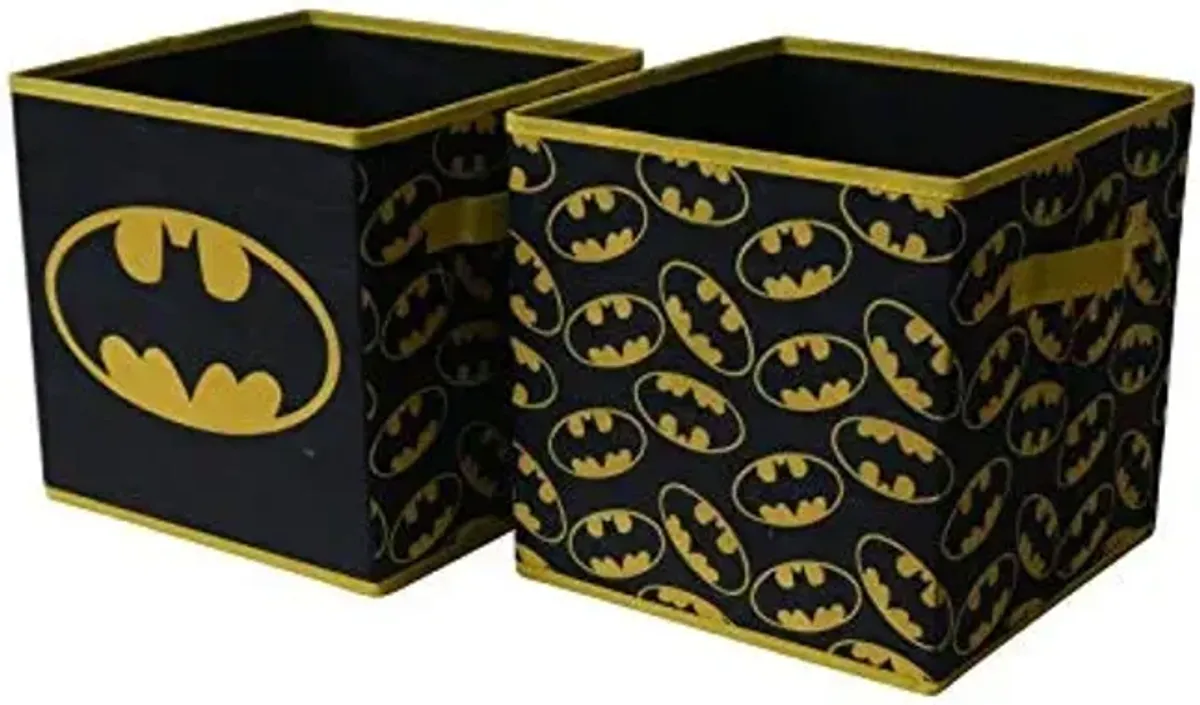 Batman Collapsible Storage Cubes – Set of 2 Foldable Fabric Bins for Kids – Organizer Boxes with Iconic Logo – Closet & Toy Storage – Black Superhero Cube Containers