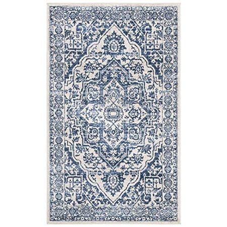 SAFAVIEH Brentwood Collection 3' x 5' Navy / Light Grey BNT832M Medallion Distressed Non-Shedding Living Room Bedroom Accent Rug