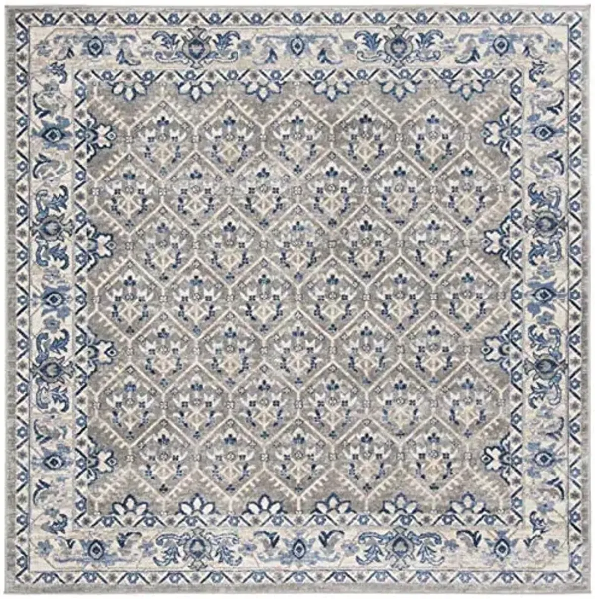 SAFAVIEH Brentwood Collection Area Rug - 6'7" Square, Light Grey & Blue, Oriental Distressed Design, Non-Shedding & Easy Care, Ideal for High Traffic Areas in Living Room, Bedroom (BNT869G)