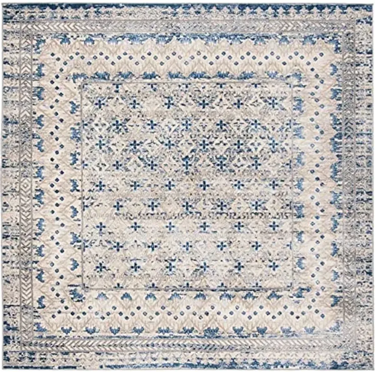 SAFAVIEH Brentwood Collection Area Rug - 6'7" Square, Light Grey & Blue, Distressed Design, Non-Shedding & Easy Care, Ideal for High Traffic Areas in Living Room, Bedroom (BNT899G)