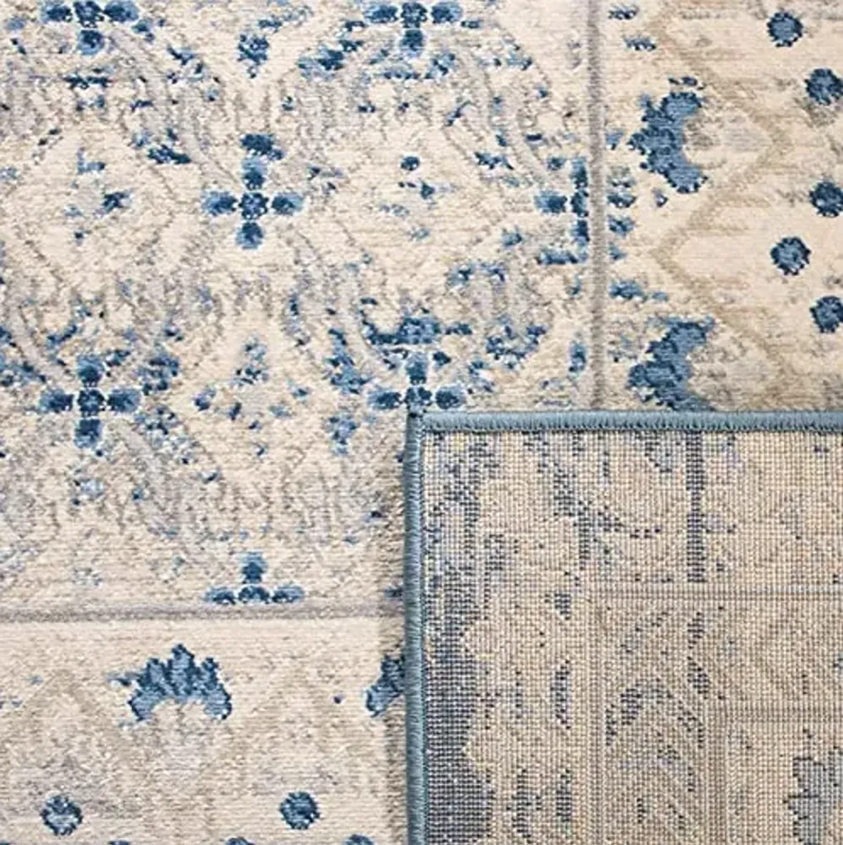 SAFAVIEH Brentwood Collection Area Rug - 6'7" Square, Light Grey & Blue, Distressed Design, Non-Shedding & Easy Care, Ideal for High Traffic Areas in Living Room, Bedroom (BNT899G)