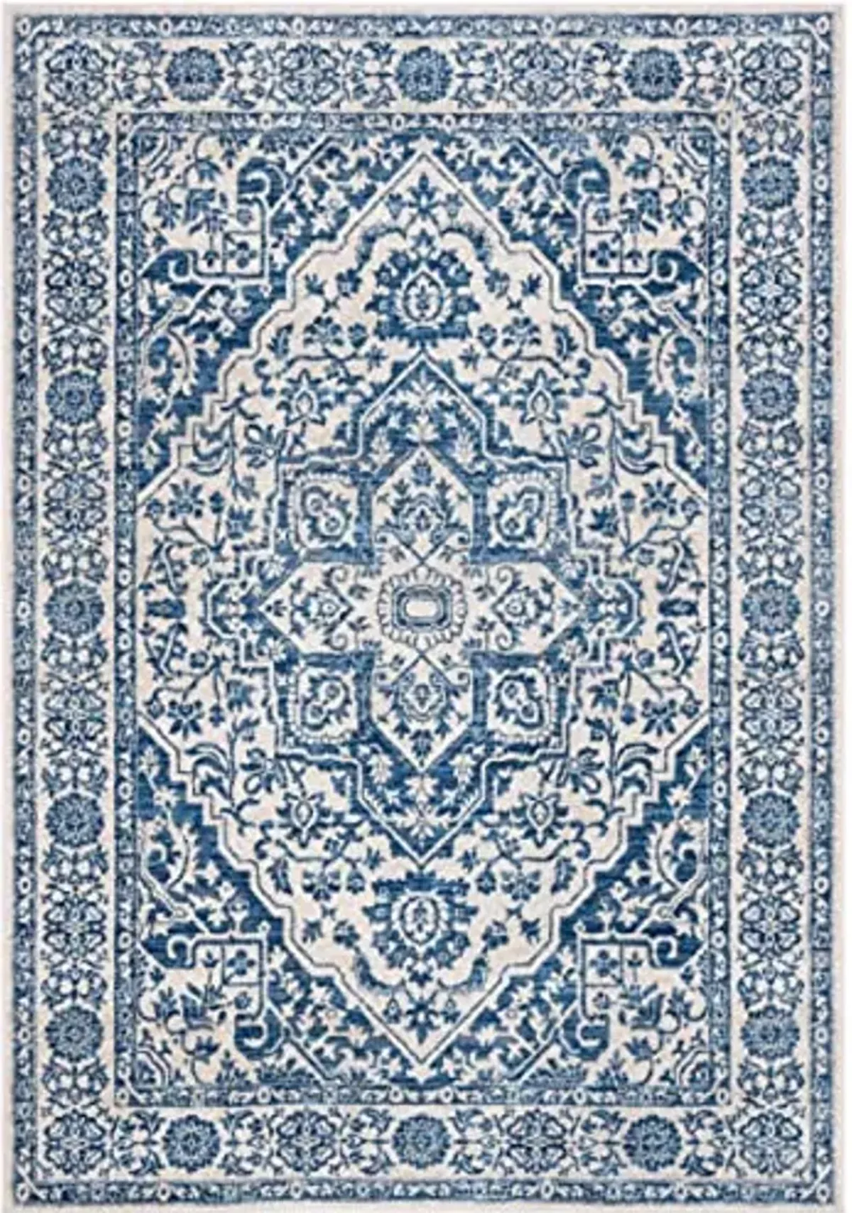 SAFAVIEH Brentwood Collection Area Rug - 5'3" x 7'6", Navy & Light Grey, Medallion Distressed Design, Non-Shedding & Easy Care, Ideal for High Traffic Areas in Living Room, Bedroom (BNT832M)