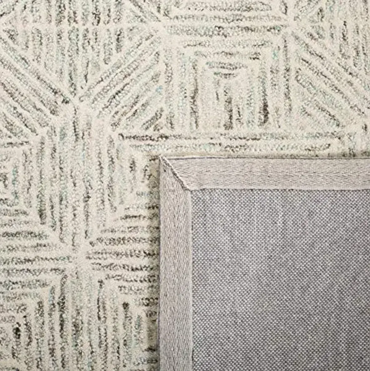 SAFAVIEH Abstract Collection Area Rug - 6' Square, Ivory & Light Blue, Handmade Wool, Ideal for High Traffic Areas in Living Room, Bedroom (ABT763J)