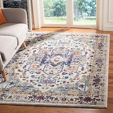 SAFAVIEH Evoke Collection 4' x 6' Ivory/Grey EVK275A Oriental Medallion Distressed Non-Shedding Living Room Bedroom Accent Rug
