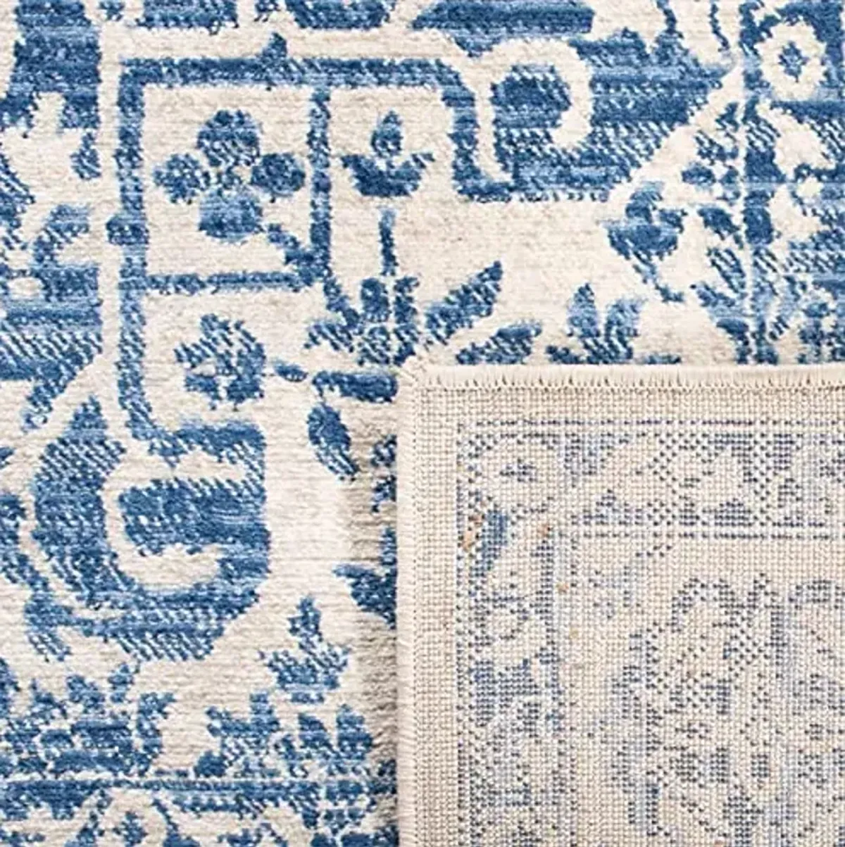 SAFAVIEH Brentwood Collection Area Rug - 6'7" Square, Navy & Light Grey, Medallion Distressed Design, Non-Shedding & Easy Care, Ideal for High Traffic Areas in Living Room, Bedroom (BNT832M)