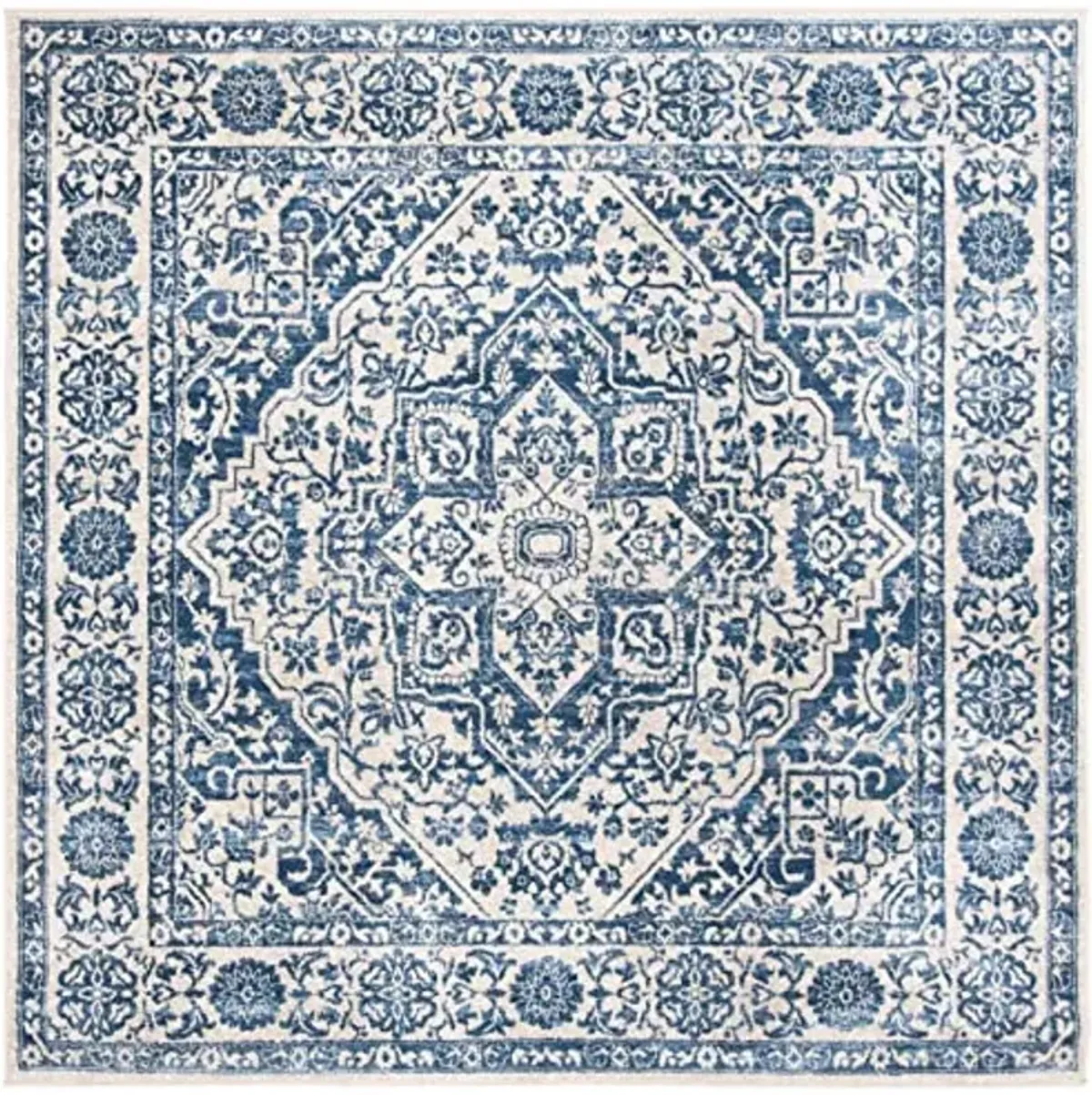 SAFAVIEH Brentwood Collection Area Rug - 6'7" Square, Navy & Light Grey, Medallion Distressed Design, Non-Shedding & Easy Care, Ideal for High Traffic Areas in Living Room, Bedroom (BNT832M)