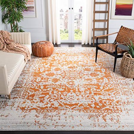 SAFAVIEH Madison Collection 9' x 12' Orange Ivory MAD603P Oriental Snowflake Medallion Distressed Non-Shedding Living Room Bedroom Dining Home Office Area Rug