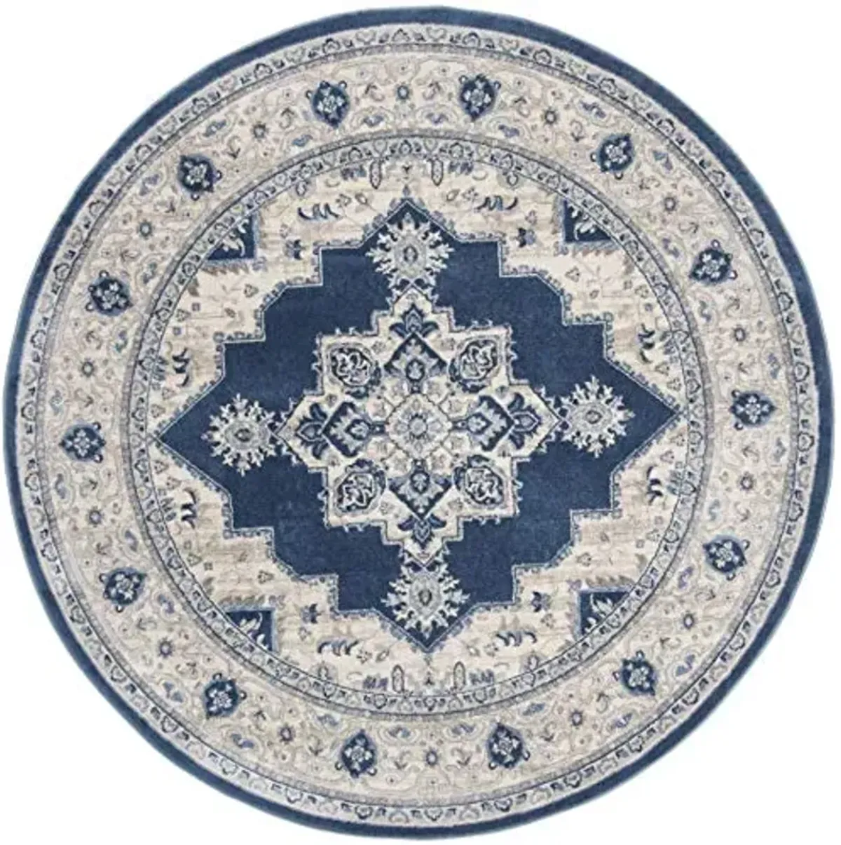 SAFAVIEH Brentwood Collection Area Rug - 6'7" Round, Navy & Cream, Medallion Distressed Design, Non-Shedding & Easy to Clean, Ideal for Living Room, Bedroom, Dining Space (BNT865N)