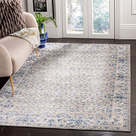 SAFAVIEH Brentwood Collection 9' x 12' Light Grey/Blue BNT869G Oriental Distressed Non-Shedding Living Room Bedroom Dining Home Office Area Rug
