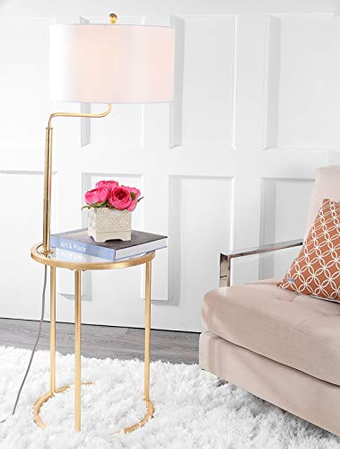 Safavieh FLL4021A Lighting Collection Crispin Side Table Gold Leaf Floor Lamp, White