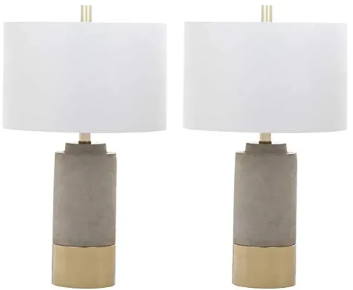 SAFAVIEH Lighting Collection Modern Contemporary Farmhouse Grey Concrete/ Gold Bedroom Living Room Home Office Desk Nightstand Table Lamp Set of 2 (LED Bulbs Included)