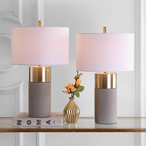 SAFAVIEH Lighting Collection Oliver Modern Contemporary Farmhouse Grey Concrete/ Gold Bedroom Living Room Home Office Desk Nightstand Table Lamp Set of 2 (LED Bulbs Included)