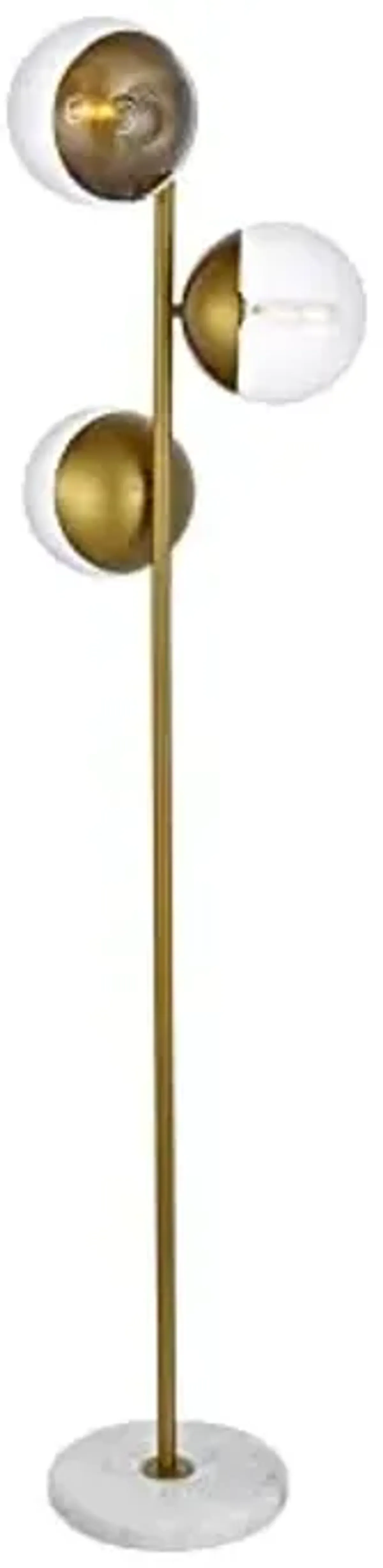 Living District Eclipse 3-Light Metal & Glass Floor Lamp in Brass/Clear