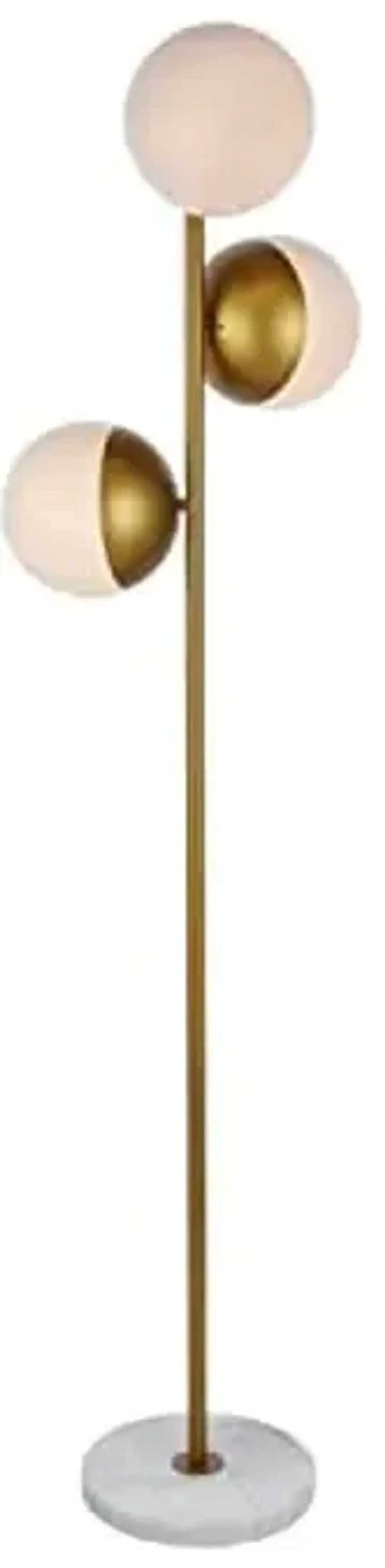 Living District Eclipse 3 Lights Brass Floor Lamp with Frosted White Glass