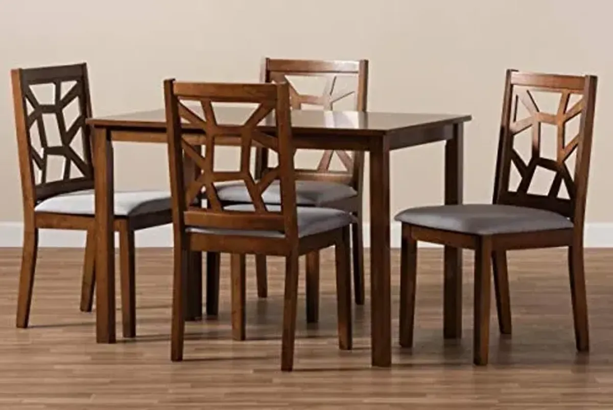 Baxton Studio Abilene Dining Set Walnut Finished and Grey Fabric Upholstered 5-Piece Dining Set