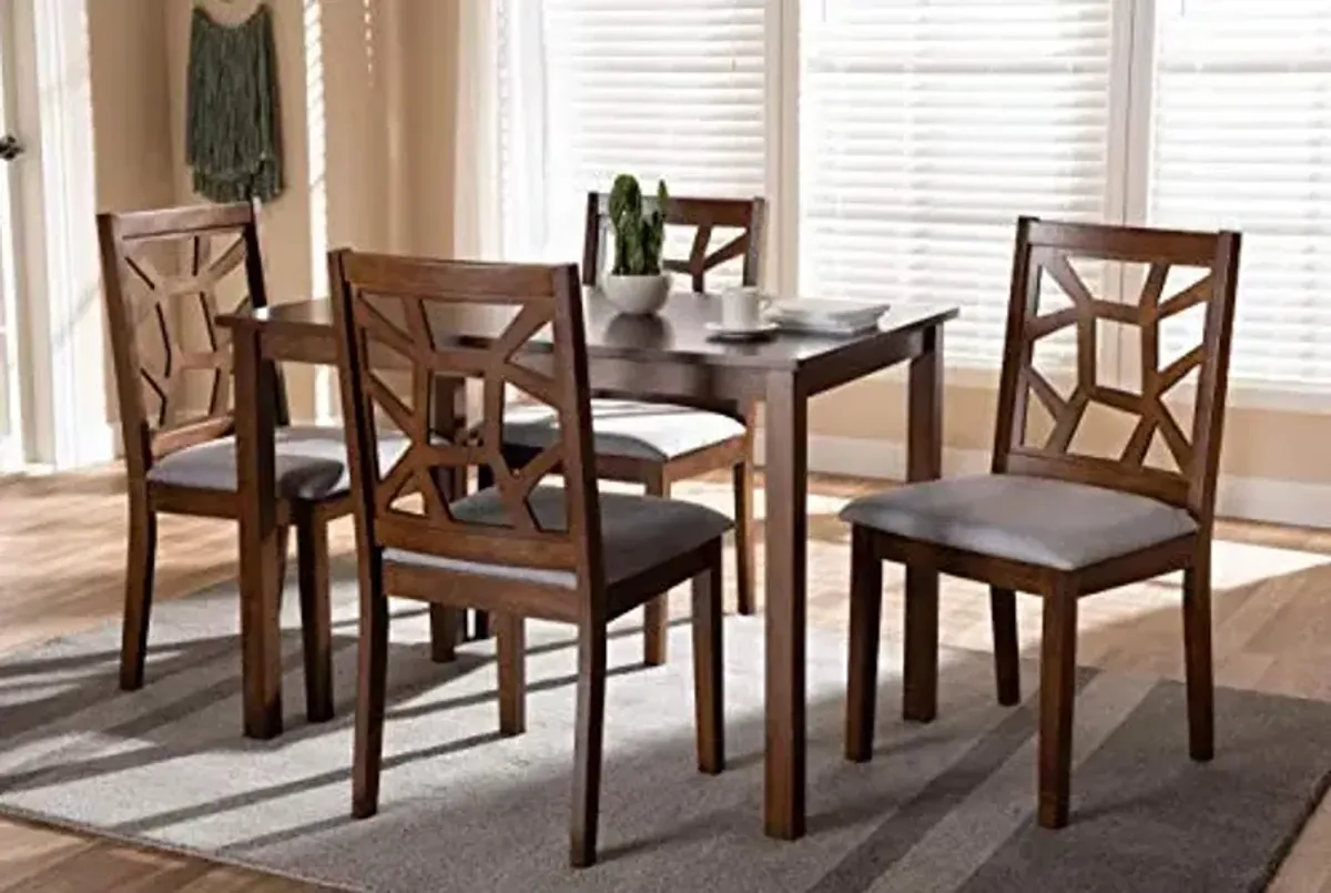 Baxton Studio Abilene Dining Set Walnut Finished and Grey Fabric Upholstered 5-Piece Dining Set