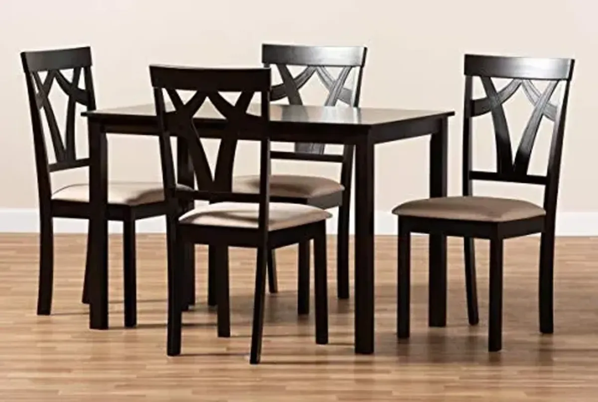 Baxton Studio Sylvia Dining Set and Dining Set Espresso Brown Finished and Sand Fabric Upholstered 5-Piece Dining Set