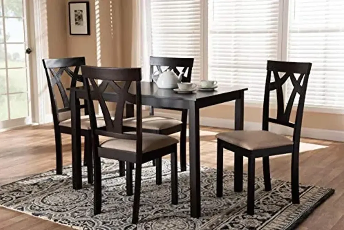 Baxton Studio Sylvia Dining Set and Dining Set Espresso Brown Finished and Sand Fabric Upholstered 5-Piece Dining Set