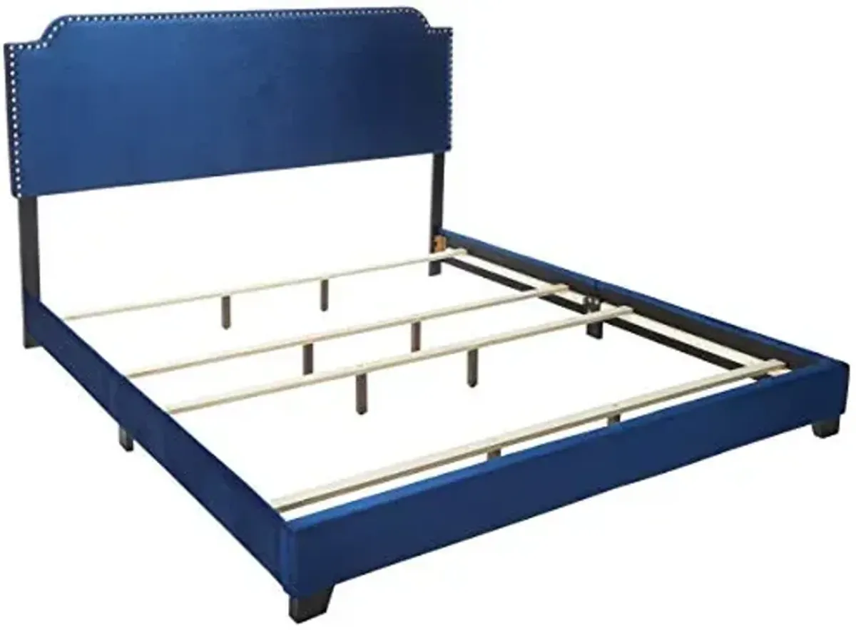 Baxton Studio Beds (Need box spring), King, Navy Blue