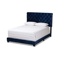 Baxton Studio Beds (Need box spring), Queen, Navy Blue
