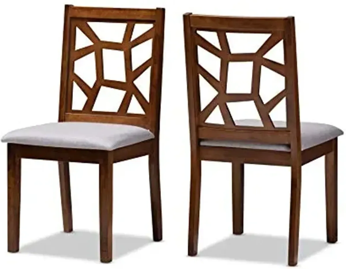 Baxton Studio Abilene Mid-Century Grey Fabric Upholstered and Walnut Brown Finished Dining Chair
