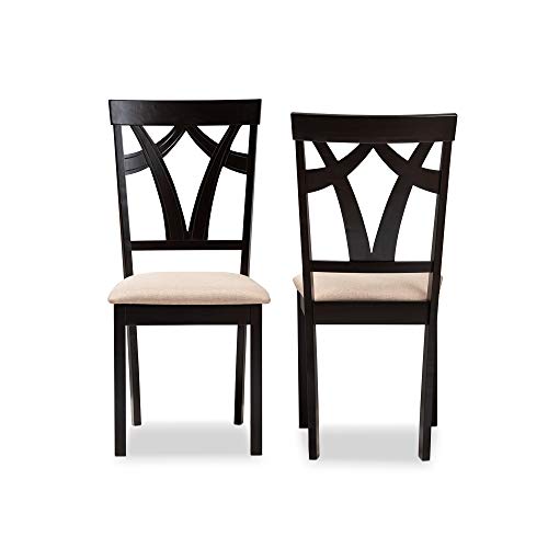 Baxton Studio Sylvia Dining Chair and Dining Chair Sand Fabric Upholstered and Espresso Brown Finished Dining Chair