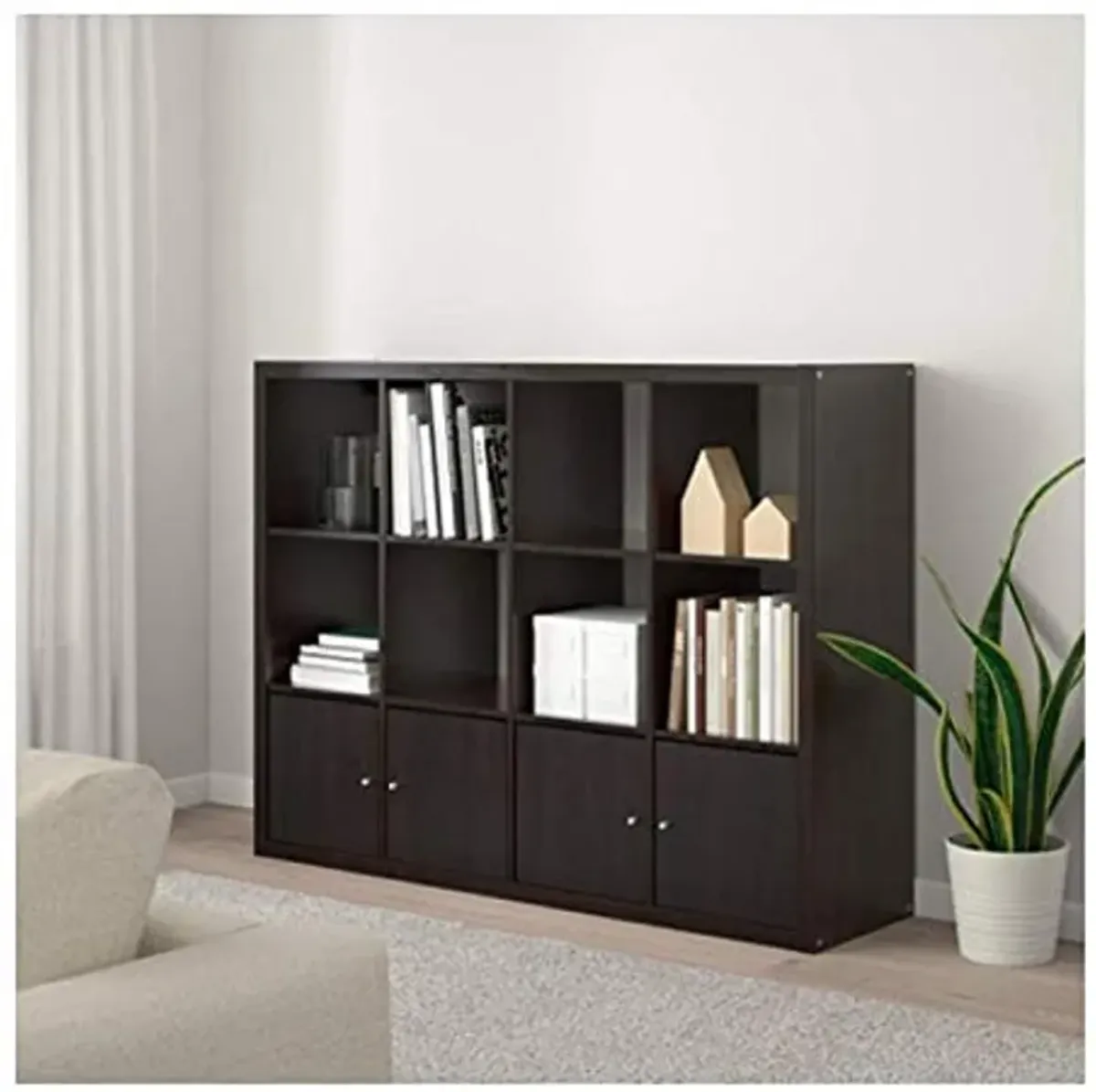 Ikea Kallax Shelf Unit with 4 Inserts Black Brown 192.782.53 Size 57 7/8x44 1/8 "