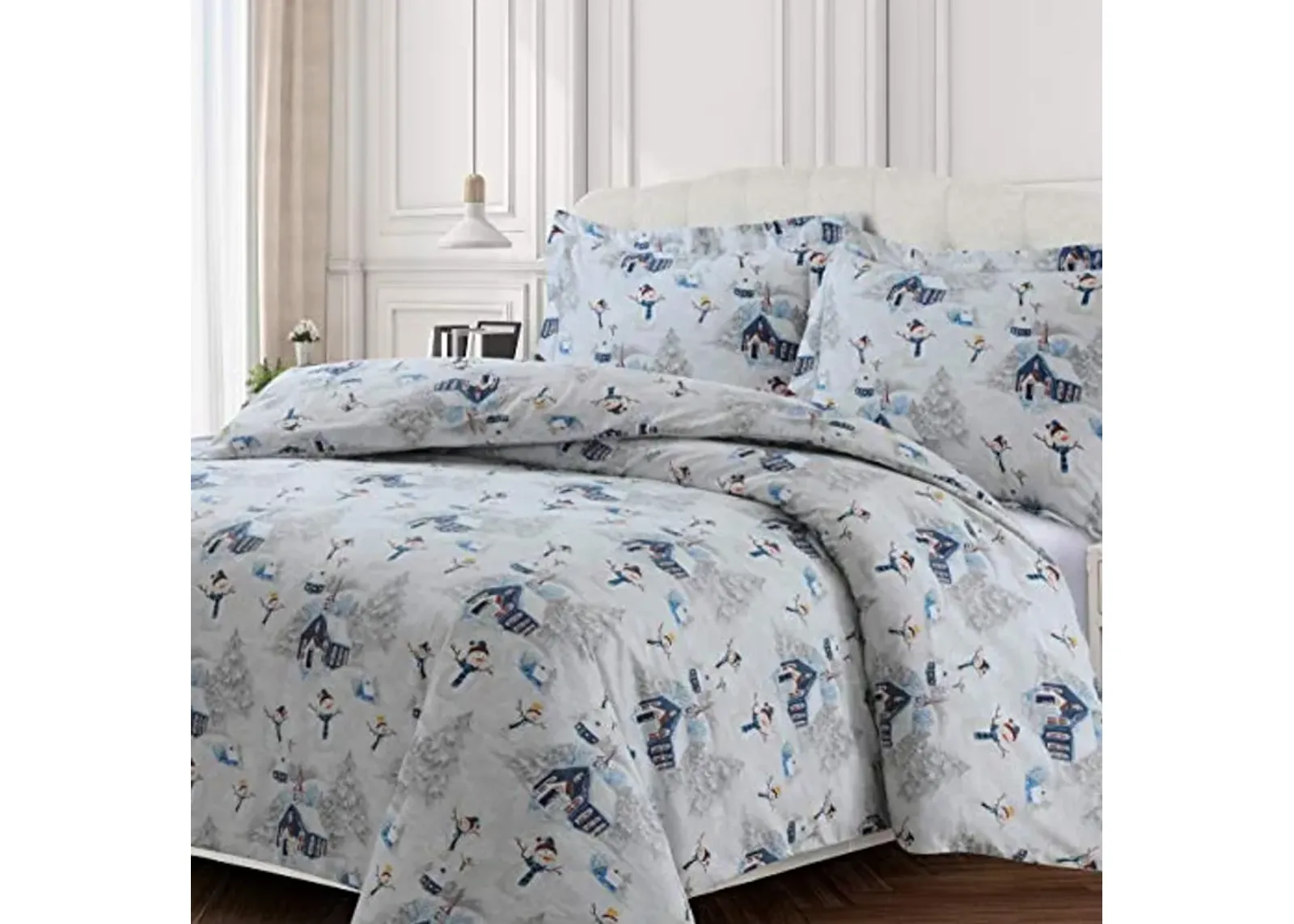 Tribeca Living SNMANDUVETQUNR Duvet Set, Queen, Snowman Navy Red